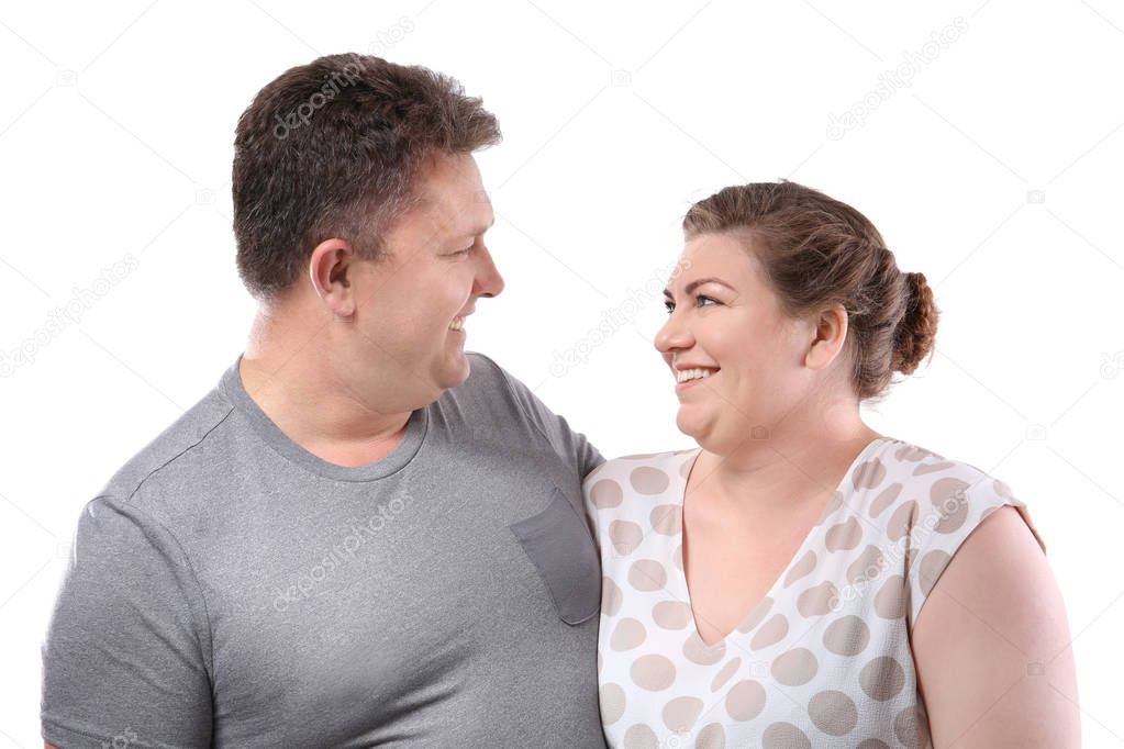 Overweight couple on white background