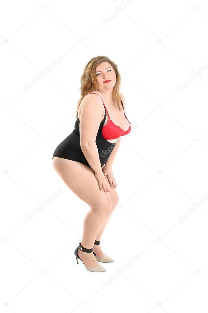 Overweight woman in underwear