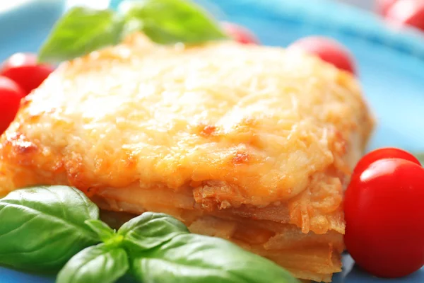 Plaat met smakelijke lasagne — Stockfoto