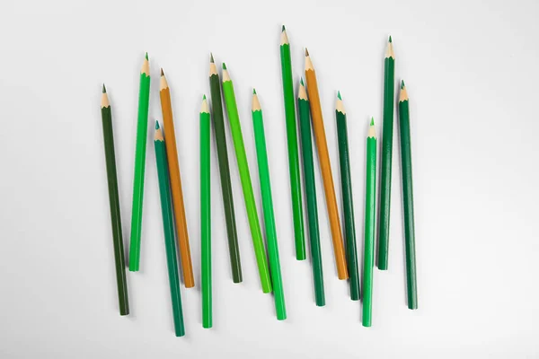 Crayons verts sur blanc — Photo