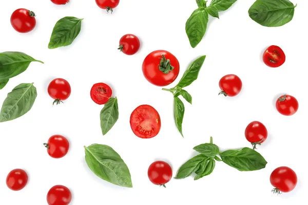 Cherry tomatoes and basil — Stock Photo, Image