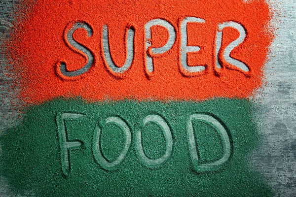 Tekst Super żywności na proszki — Zdjęcie stockowe