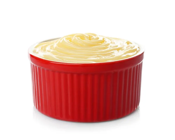 Budino alla vaniglia in fiocco rosso — Foto Stock