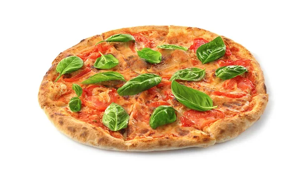 Delicious pizza with basil — Stock Photo, Image