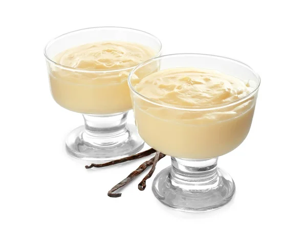 Vanille pudding in dessert kom — Stockfoto