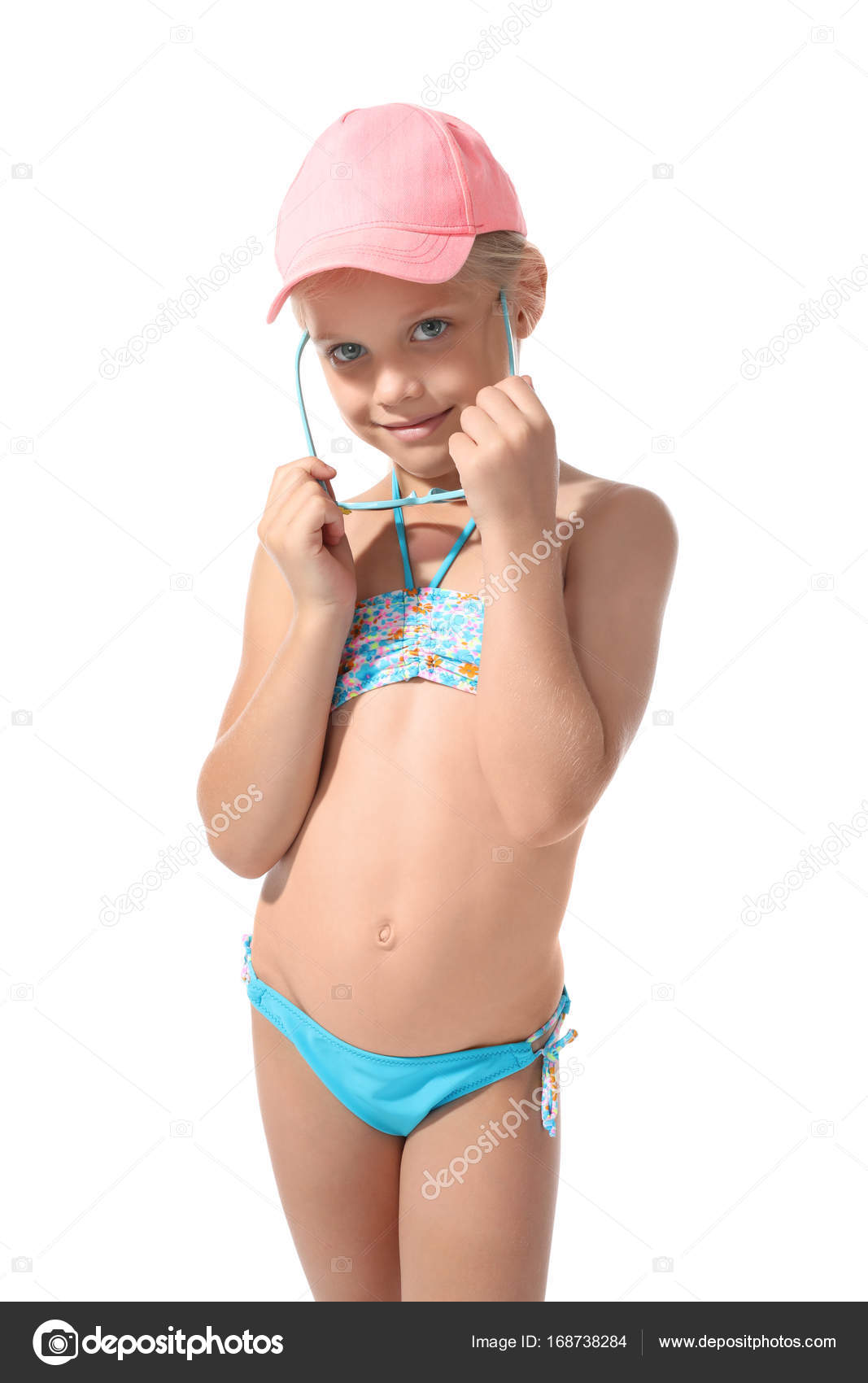 Cute Little Girl Swimming Suit White Background Summer Vacation ...