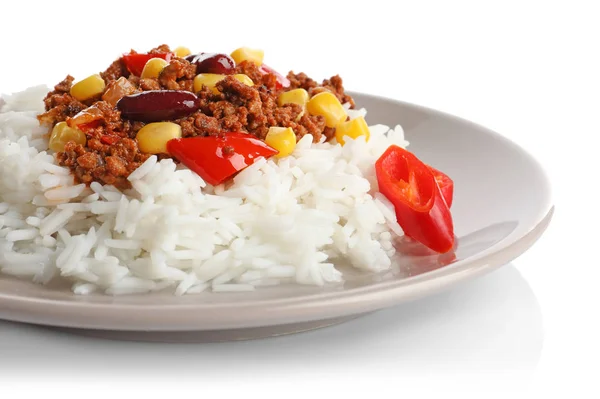 Chili con carne served with rice Royalty Free Stock Photos