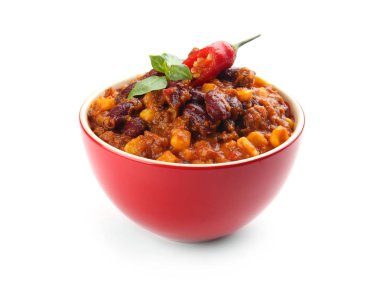 Chili con carne kase beyaz arka plan üzerinde