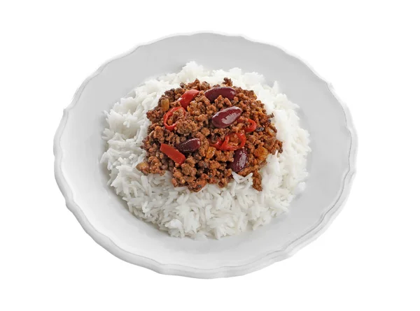 Chili con carne served with rice — Stock Photo, Image