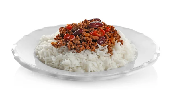 Chili con carne served with rice — Stock Photo, Image