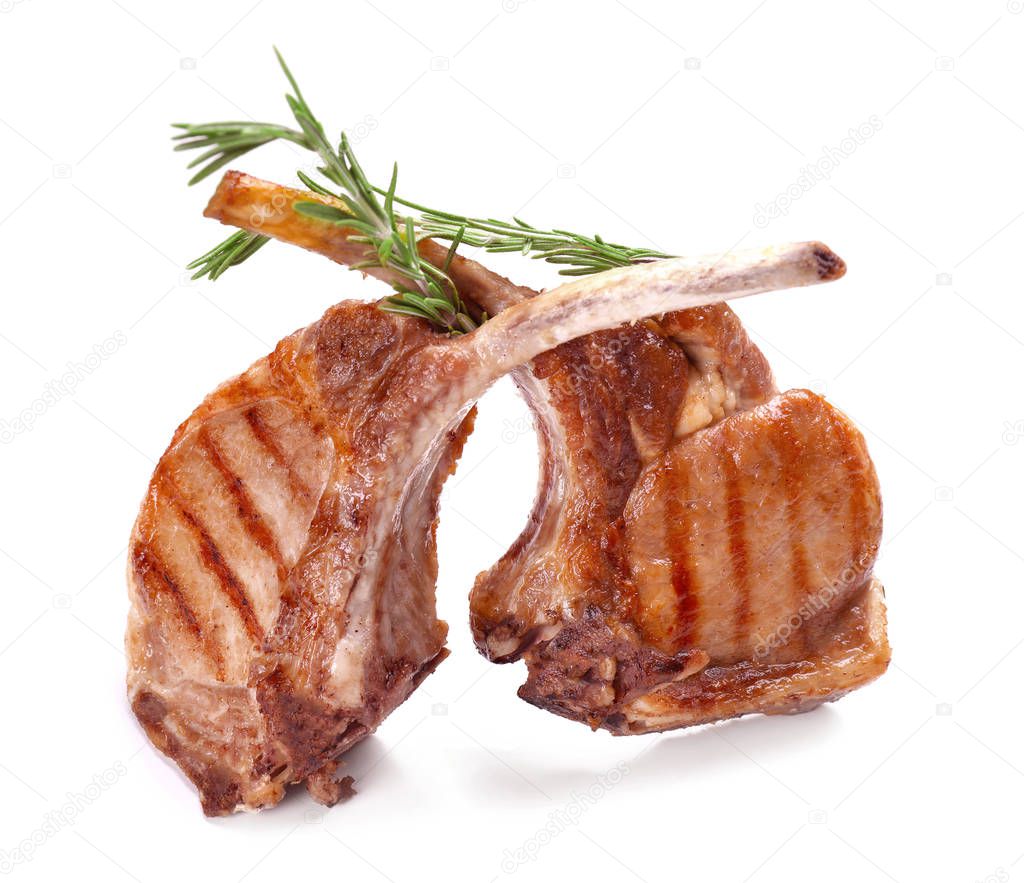 Delicious ribs on white background