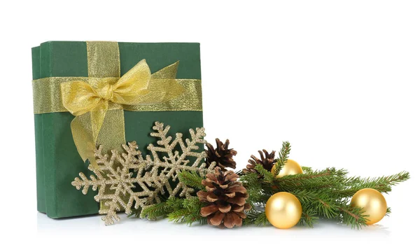 Gift box and Christmas decorations — Stok fotoğraf