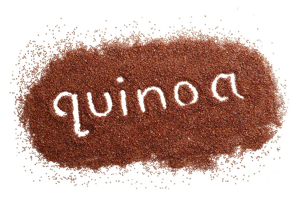 Word Quinoa geschreven op verspreide zaden — Stockfoto