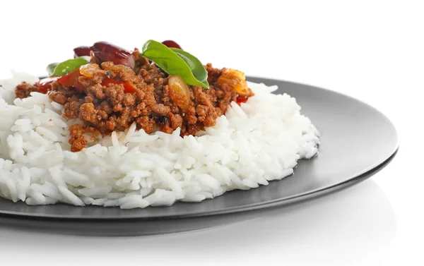 Chili con carne servido com arroz — Fotografia de Stock