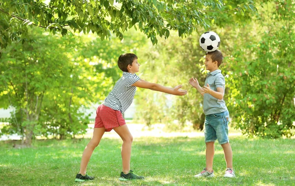 Bonito crianças brincando com bola no parque — Fotografia de Stock