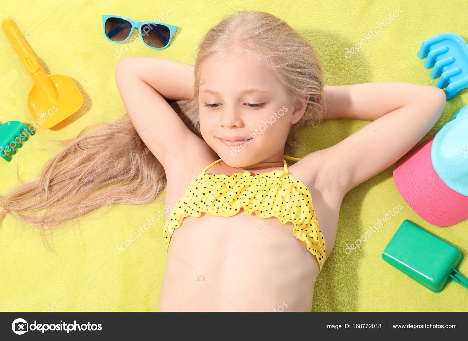 Cute Little Girl Sunbathing Beach Stock Photo Image By C Belchonock