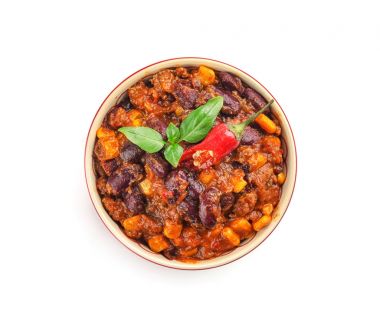 Chili con carne kase beyaz arka plan üzerinde