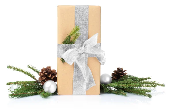 Gift box and Christmas decorations — Stok fotoğraf