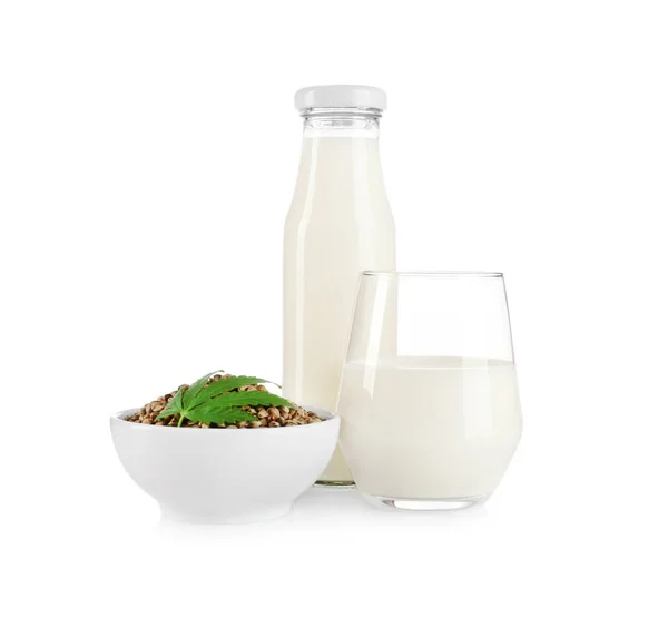 Složení s zdravé konopné mléko — Stock fotografie