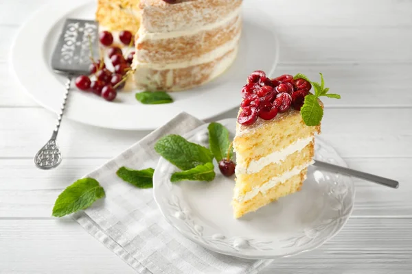 Cake decorated with cherries — Stock Photo, Image