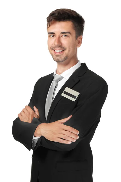 Receptionist maschile su sfondo bianco — Foto Stock