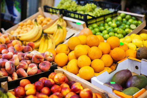Assortment of fresh fruits at market — Stock Photo, Image