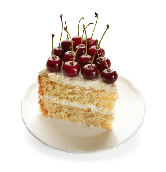 Cake decorated with cherries — Stock Photo, Image