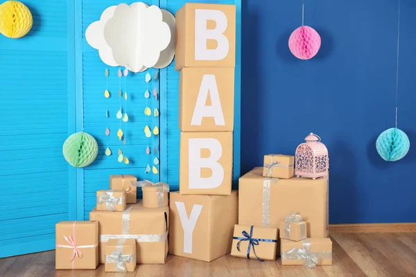 Baby shower decorations and gifts — Stockfoto