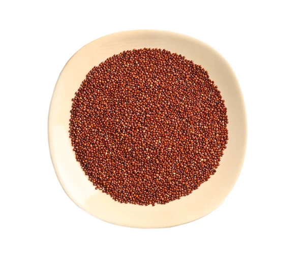 Placa com grãos de quinoa vermelha — Fotografia de Stock