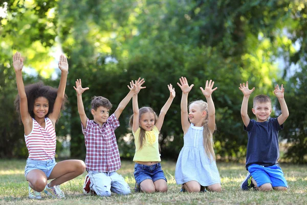 Groep kinderen die in het park spelen — Stockfoto