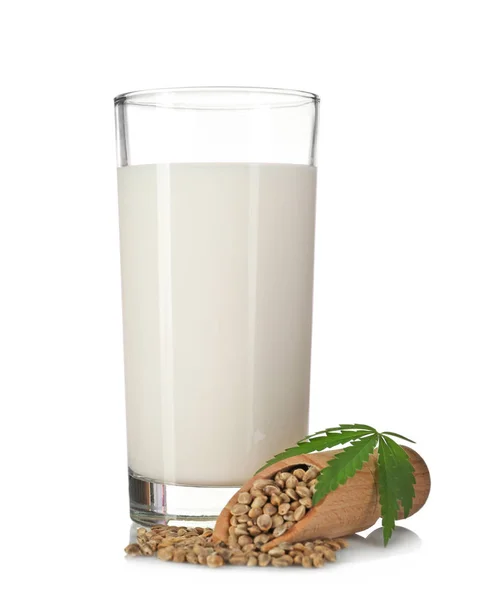 Glas med hampa mjölk — Stockfoto