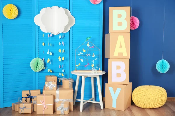 Baby shower decorations and gifts — Stockfoto