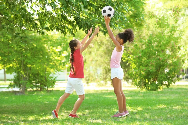 Lindos niños jugando con la pelota en el parque —  Fotos de Stock