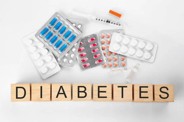 Composition with medicaments and word Diabetes — Stock Photo, Image