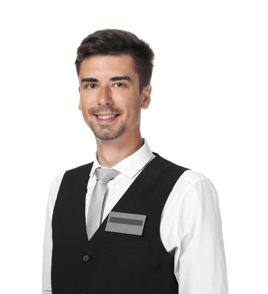 Receptionist maschile su sfondo bianco — Foto Stock
