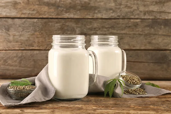 Mason jars with hemp milk