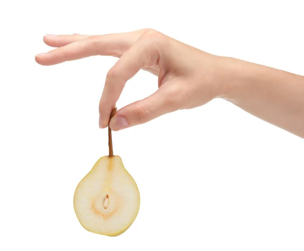 Hand av kvinna med läckra mogna päron — Stockfoto