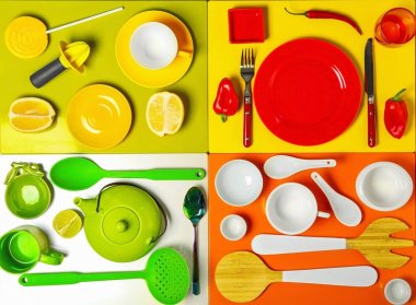 Sofra ve mutfak gereçleri ile kompozisyon