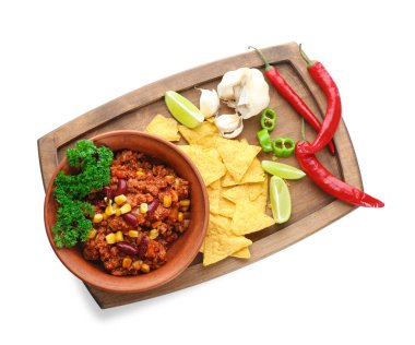 Chili con carne kase cips ve sebze ile