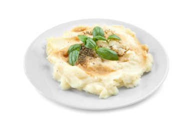 Plaka üzerinde beyaz izole, patates püresi