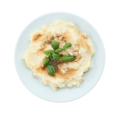 Plaka üzerinde beyaz izole, patates püresi