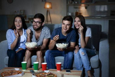 Arkadaşlar evde akşam TV izlerken