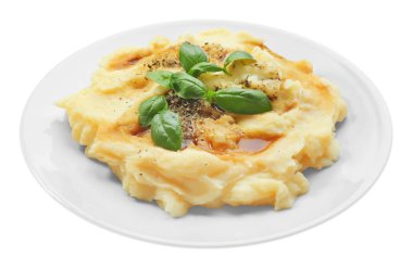 Plaka üzerinde beyaz izole, patates püresi