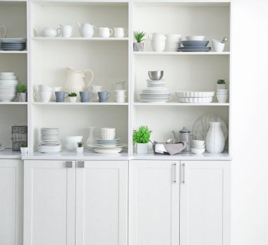 Mutfak seramik dishware ayaklıklı beyaz depolama