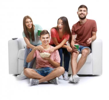 Arkadaşlar beyaz izole Tv izlemek