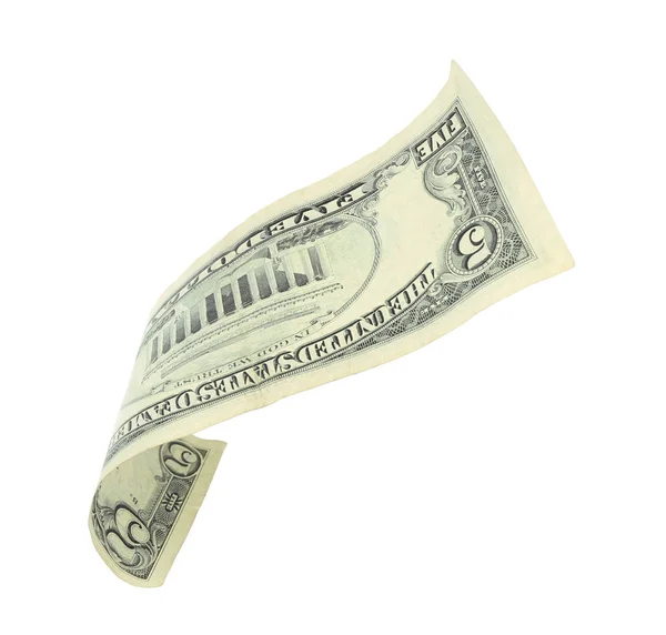 5 dolarlık banknot beyaz arka plan üzerinde — Stok fotoğraf