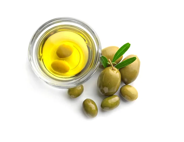 Skleněná miska s olivovým olejem — Stock fotografie