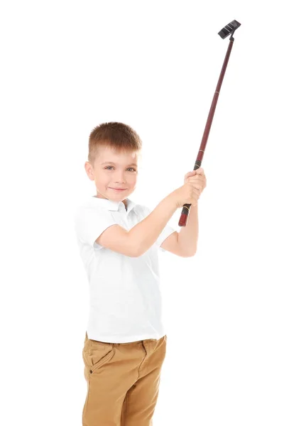 Menino com motorista de golfe — Fotografia de Stock