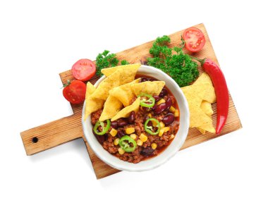 Chili con carne kase cips ve sebze ile