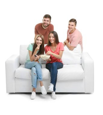 Arkadaşlar beyaz izole Tv izlemek